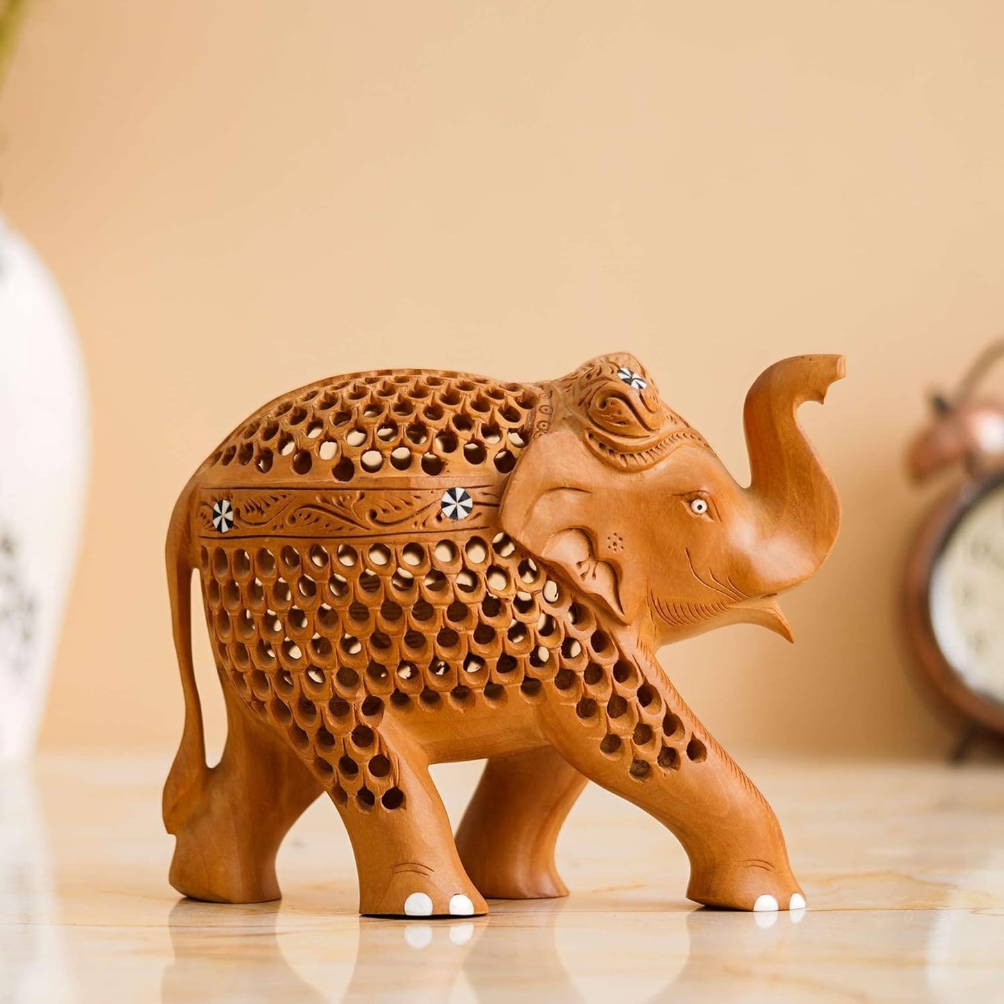 Rajasthani Tribal Handmade Brown '' Elephant '' Figured Wooden Statue Antique Design Elephant for Showpiece For Home Decor And Gift