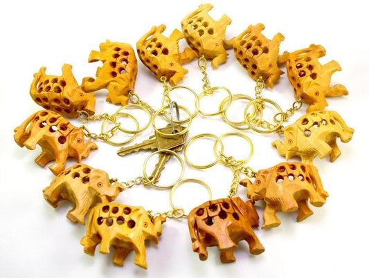 Handmade Wooden Elephant Key Chain Set For Gift And Personal Use In Pack Of 6