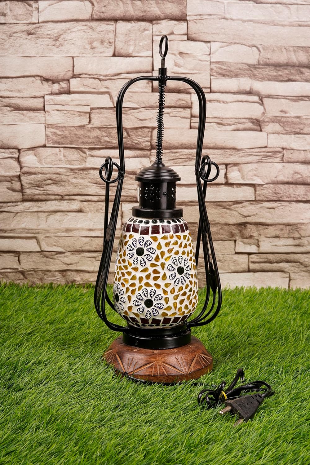 Wooden Electric Lamp/Lantern/Night Lamp for Diwali/Christmas/Decoration Purpose/Festive Ocassions Home/Office/Café (Wood & Glass, Set of 1) (6x18 Inch)