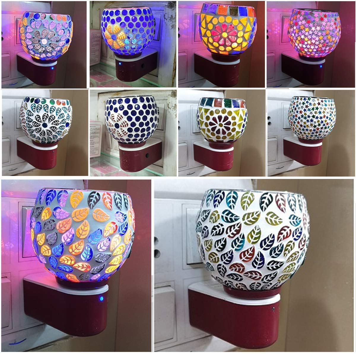 Beautiful Hand Made Glass Aroma Diffuser/Kapoor Dani Cum Night Lamp Made in India Oil Burner Camphor Diffuser & Night Lamp with Switch ON/Off Button for Heating