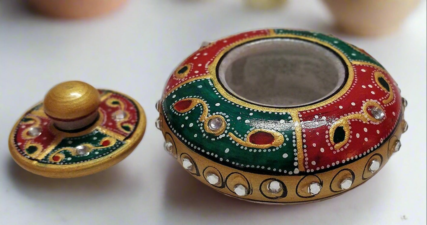 Decorative Marble Meenakari Work Pill And Earrings Box