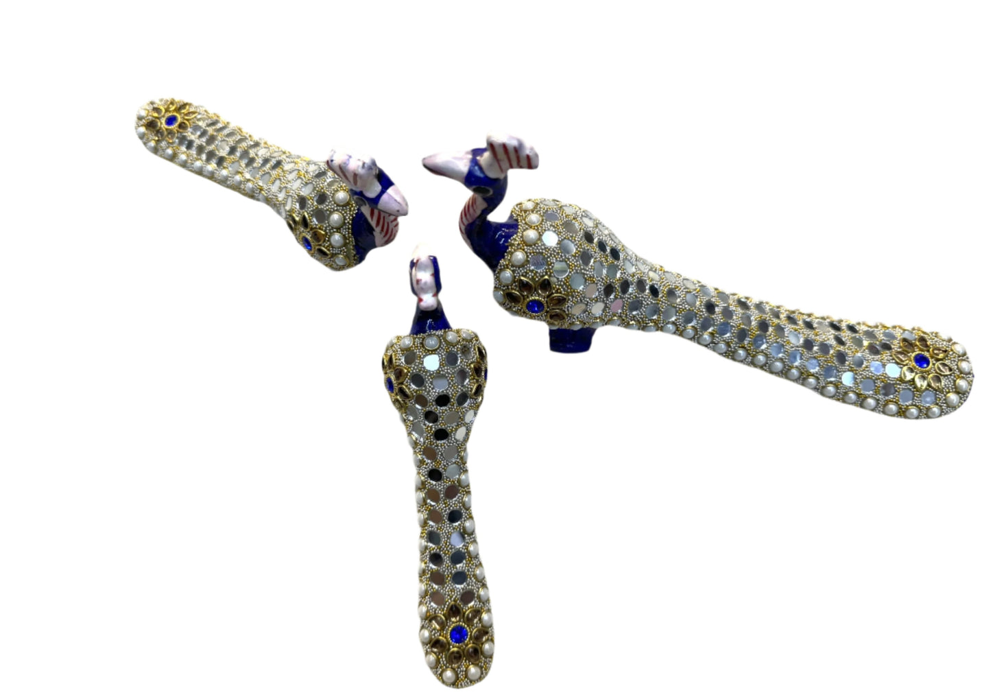 Jaipuri Handcrafted Beads And Mirror Work 3pc Peacock Family Set Showpiece For Decorate