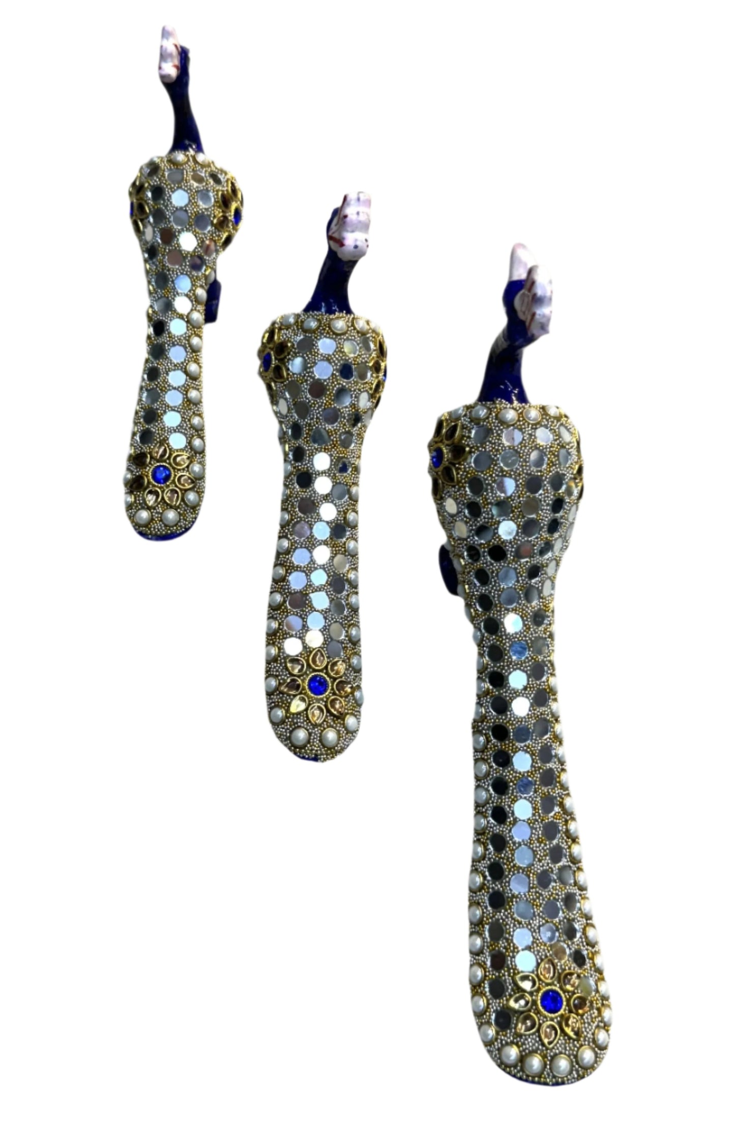 Jaipuri Handcrafted Beads And Mirror Work 3pc Peacock Family Set Showpiece For Decorate