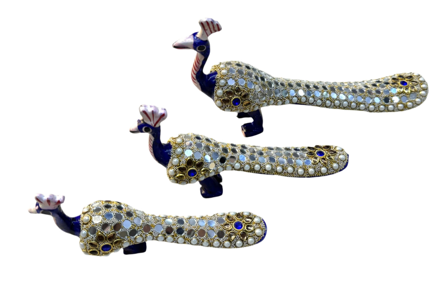 Jaipuri Handcrafted Beads And Mirror Work 3pc Peacock Family Set Showpiece For Decorate