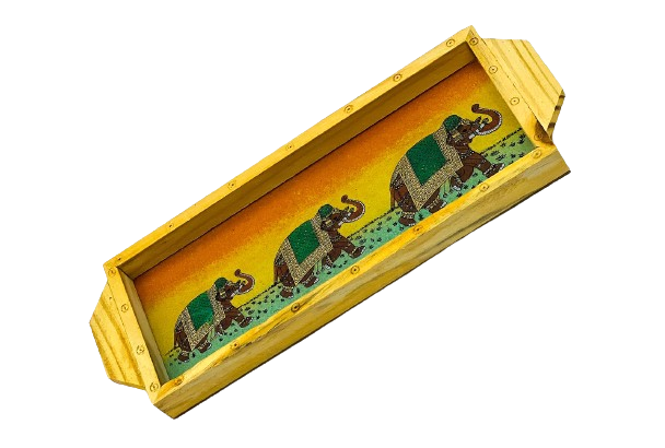Handmade Ethnic Gemstone Painted Pretty Wooden Serving Tray (10x4)