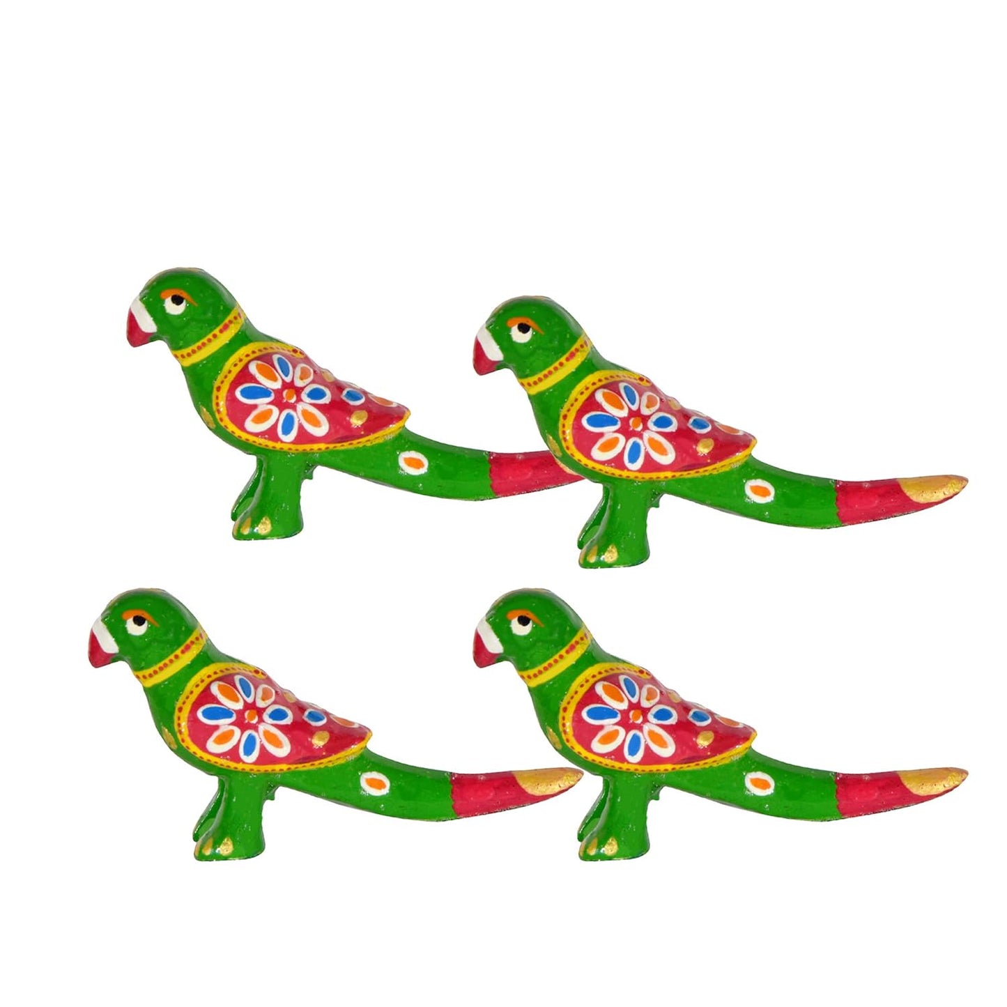 Jaipuri Handmade Showpiece Parrot Set of 4 For Home Decor And Gift (5x2.5 inch) Green