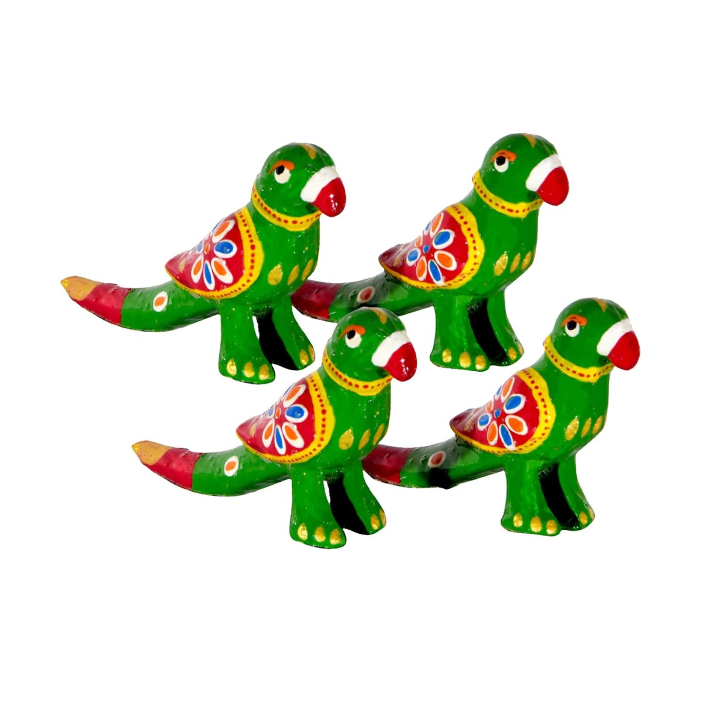 Jaipuri Handmade Showpiece Parrot Set of 4 For Home Decor And Gift (5x2.5 inch) Green