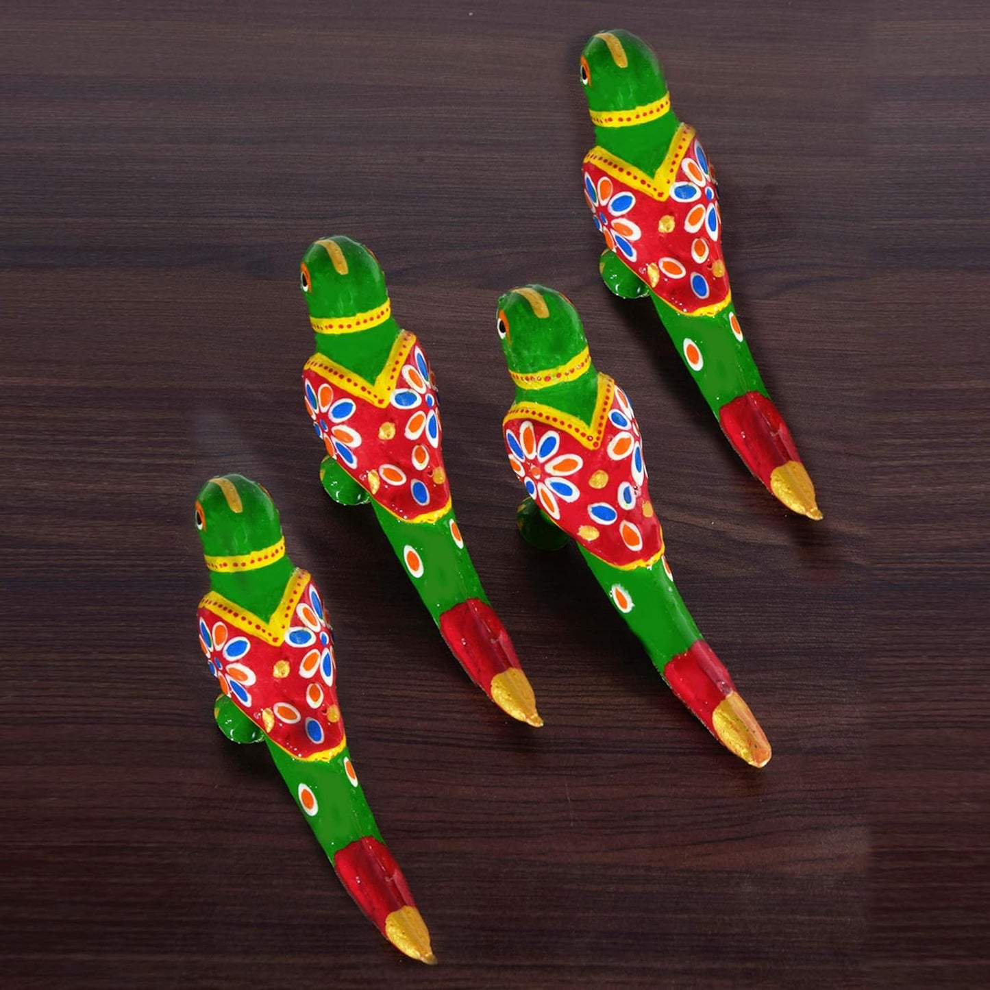 Jaipuri Handmade Showpiece Parrot Set of 4 For Home Decor And Gift (5x2.5 inch) Green