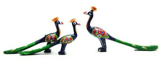 Handcrafted 3pc Peacock Family Set Showpiece For Decorate