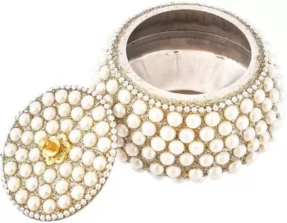 Handmade Pearl Work Jewellery Box In Handi Shape
