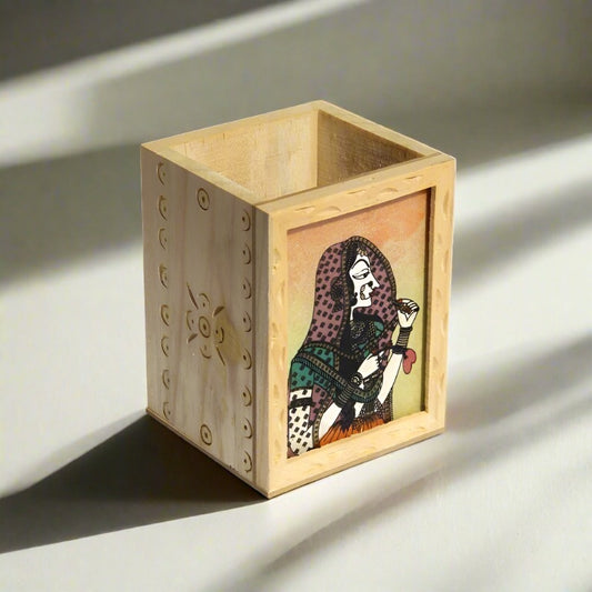 Wooden Handcrafted Pen Stand For Decor