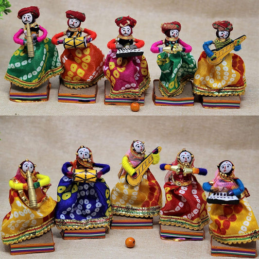 Rajasthani Multicolor Musician Puppets Idol | Set of 10 | (5 Male & 5 Female) For Home Decor And Gift