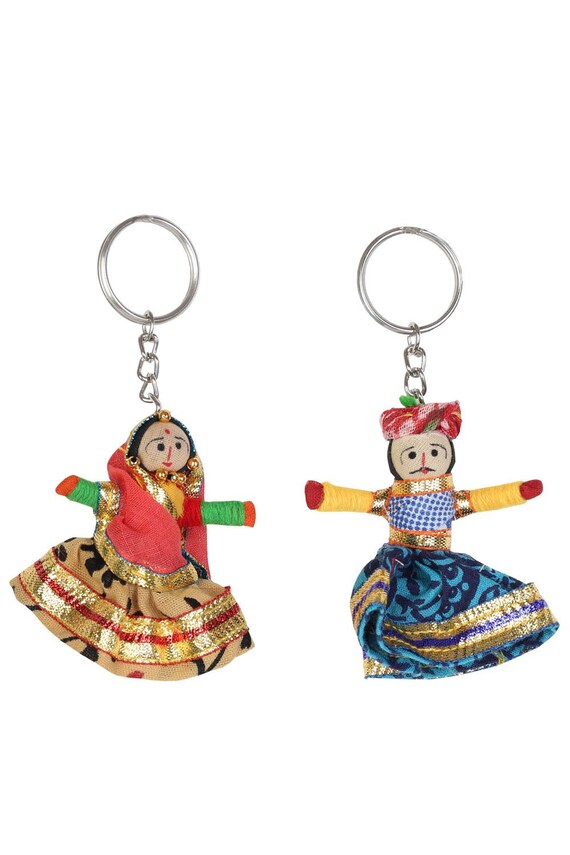 Rajasthani Handmade Wooden Puppet Pair Key Chain