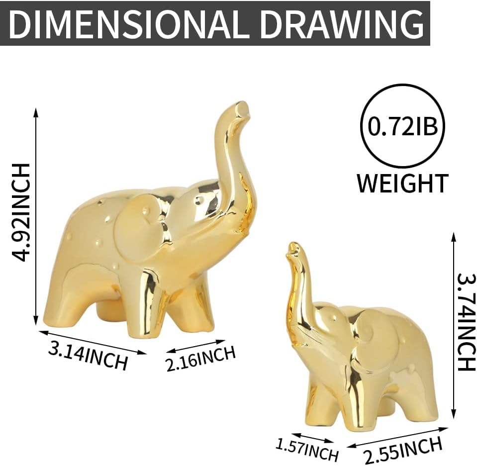 Resin Auspicious Elephant Statue For Home Decor, Home Decor Items For Living Room, Showpiece For Home Decor (Set Of 2, Gold)