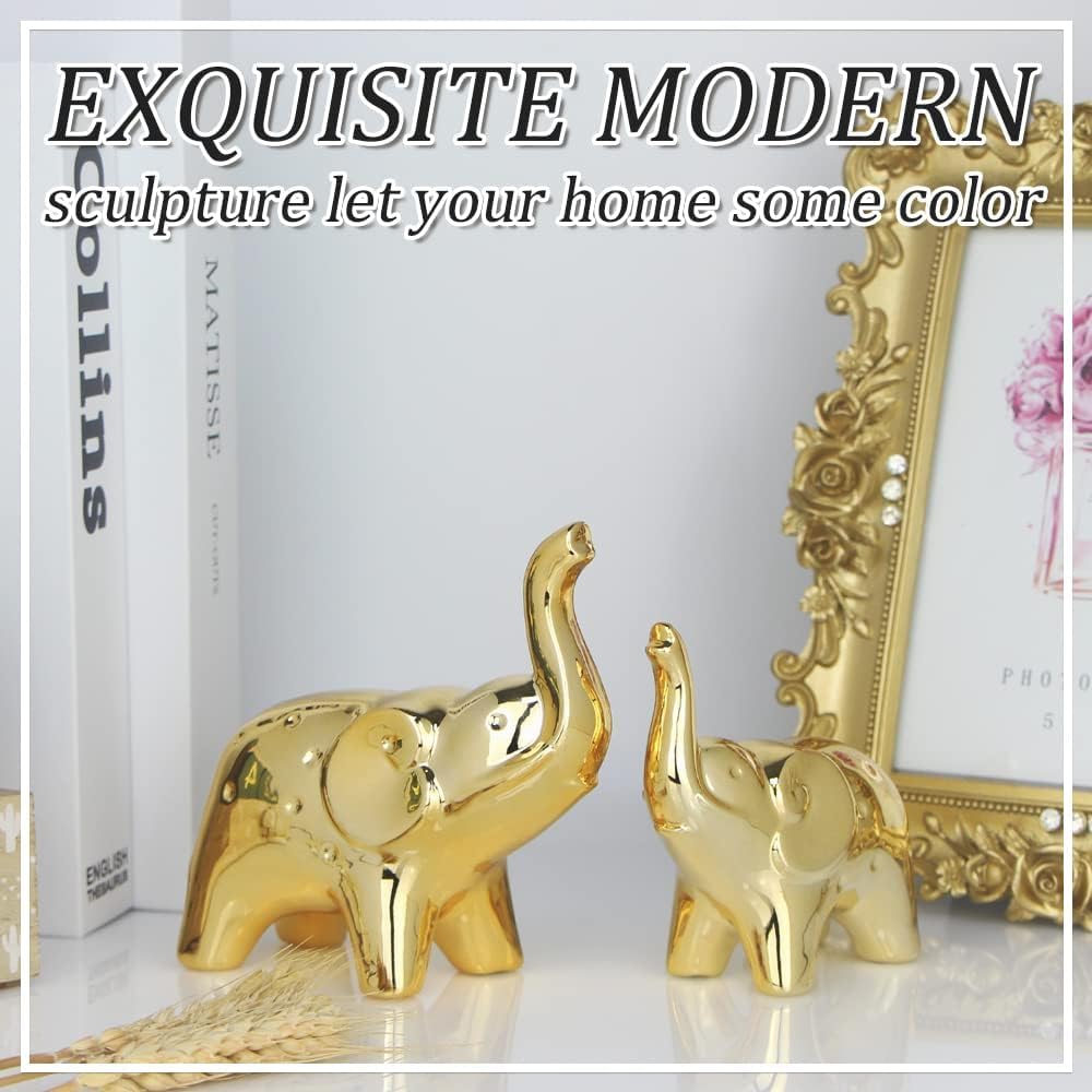 Resin Auspicious Elephant Statue For Home Decor, Home Decor Items For Living Room, Showpiece For Home Decor (Set Of 2, Gold)