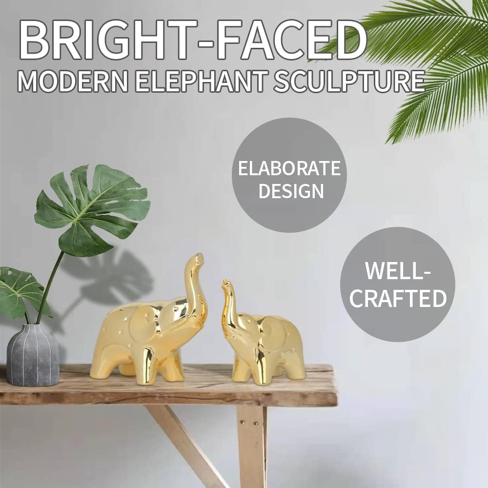 Resin Auspicious Elephant Statue For Home Decor, Home Decor Items For Living Room, Showpiece For Home Decor (Set Of 2, Gold)