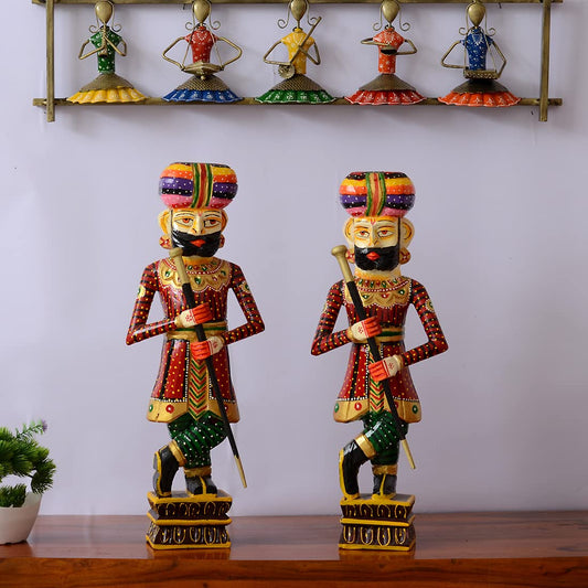 Handmade Wooden Watchman (Chowkidaar) Set For Home Decor