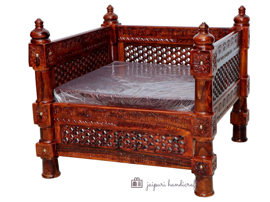 Jaipuri Handmade Antique Sheesham (Rosewood) Solid Wood Sofa Set | Wooden Sofa Set For Living Room  (2+1+1 with 4 Stool & Center Table)