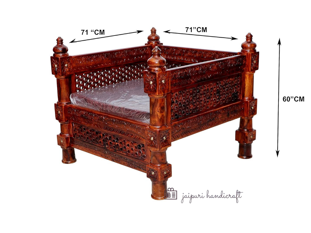 Jaipuri Handmade Antique Sheesham (Rosewood) Solid Wood Sofa Set | Wooden Sofa Set For Living Room  (2+1+1 with 4 Stool & Center Table)