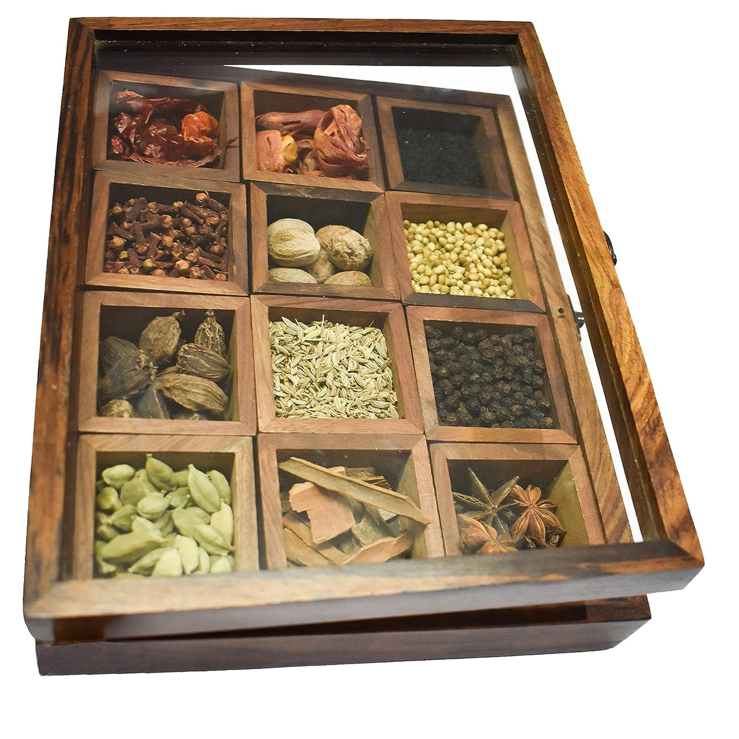 Handmade Beautiful Rosewood Spice Box With 12 Detachable Box