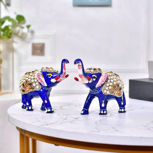 Jaipuri Aluminium Elephant Showpiece For Home Decor ,Hall Decoration Items for Living Room, Gift Items for Home Decoration, Showcase Decoration Items, Unique Gifts,Set of 2