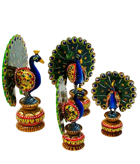 Handmade Beautiful Wooden Dancing Peacock Set