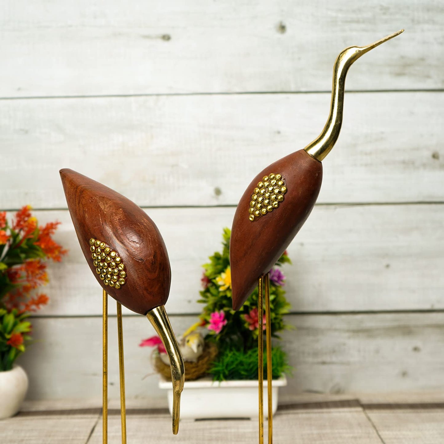 Jaipuri Premium Swan Pair Showpiece, Wooden Show Pieces for Home Decor Items for Living Room Bedroom, Swan Crane Love Birds Good Luck Kissing Duck Show Piece-(Brown,16 inch)-Set of 2