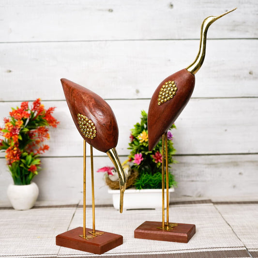 Jaipuri Premium Swan Pair Showpiece, Wooden Show Pieces for Home Decor Items for Living Room Bedroom, Swan Crane Love Birds Good Luck Kissing Duck Show Piece-(Brown,16 inch)-Set of 2